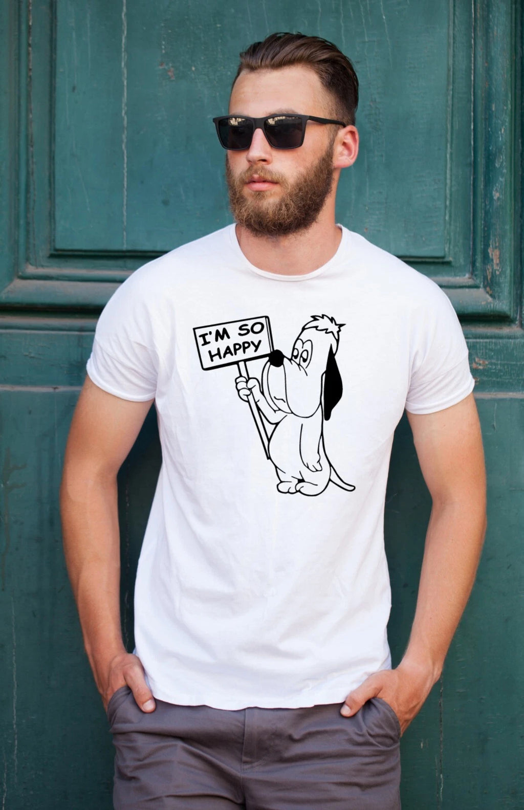 New Men Funny T-Shirt Droopy Dog Cartoon Logo Top Im So Happy Cool Gifts For Men