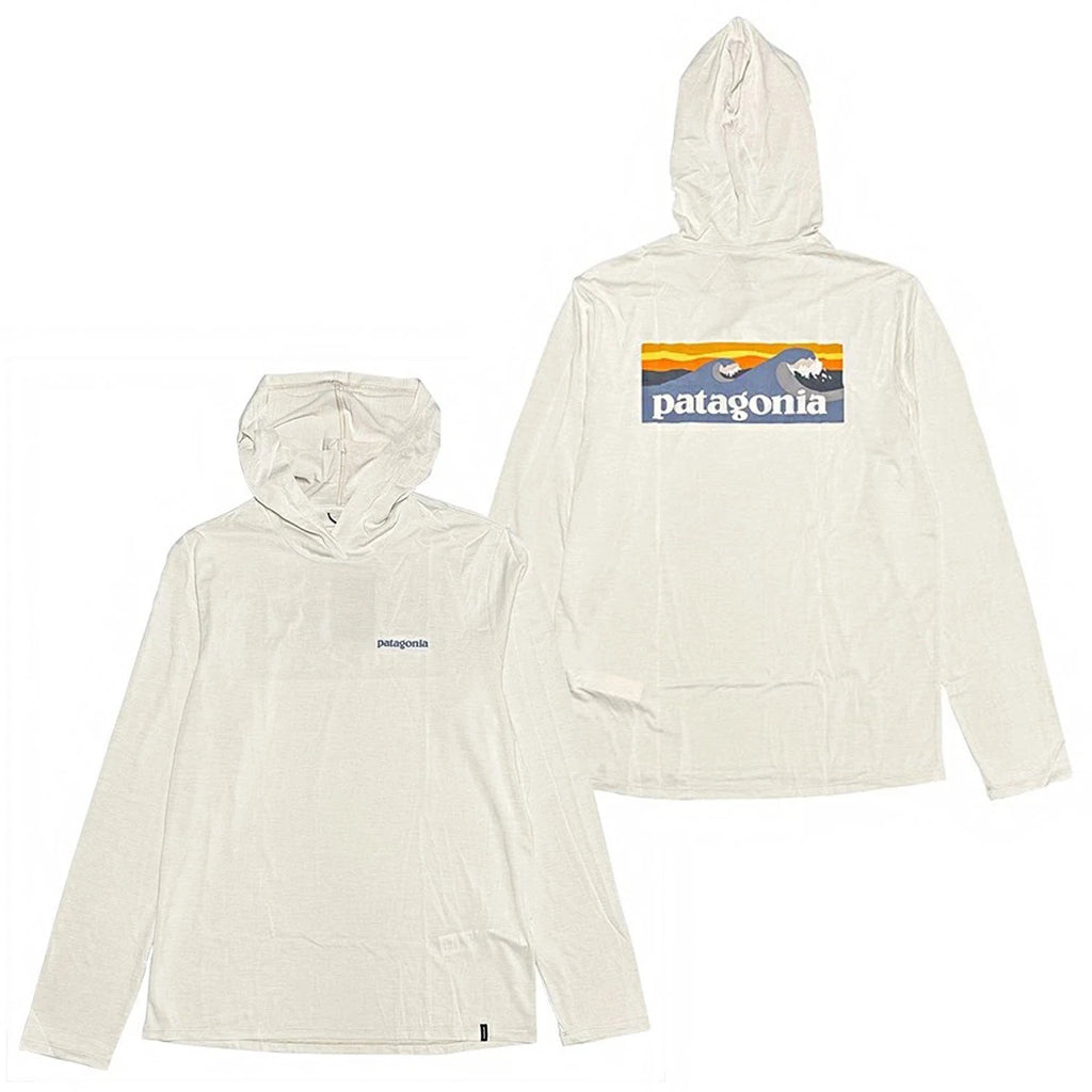Patagonia Men Capilene Cool Daily Hoody Boardshort Logo L/S T-shirt - Dyno White