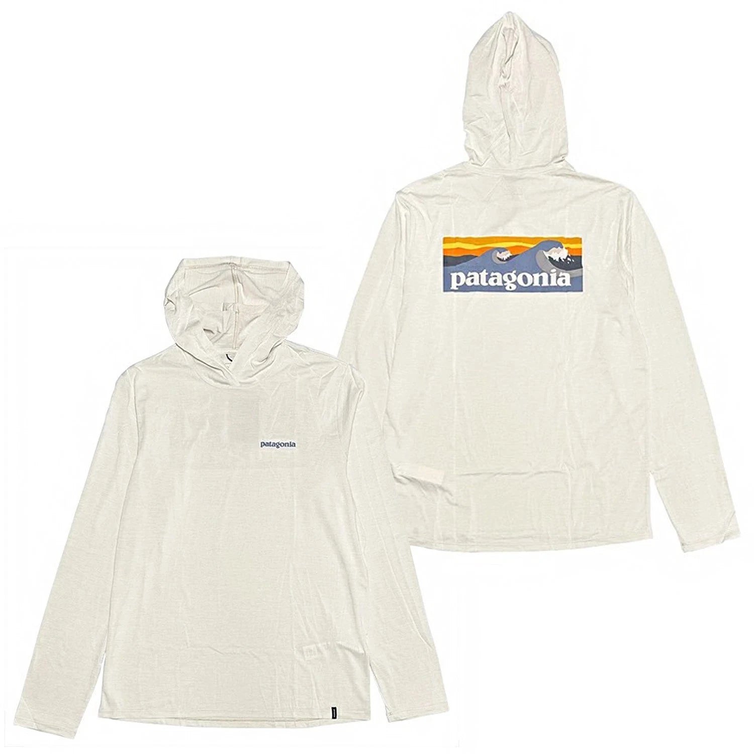 Patagonia Men Capilene Cool Daily Hoody Boardshort Logo L/S T-shirt - Dyno White