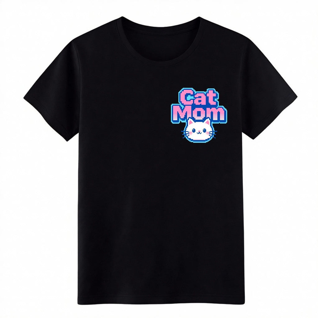 Retro Pixel "Cat Mom" Graphic T-Shirt - Cute Cat Lover Casual Tee