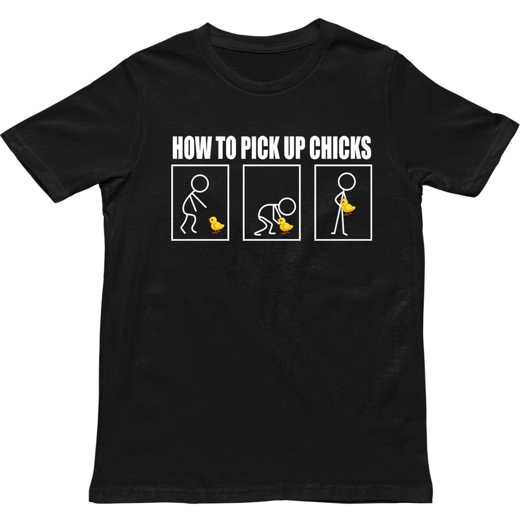 How to Pick Up Chicks T Shirt,Funny Stick Figure Duck Meme Tee,Novelty Joke Gift
