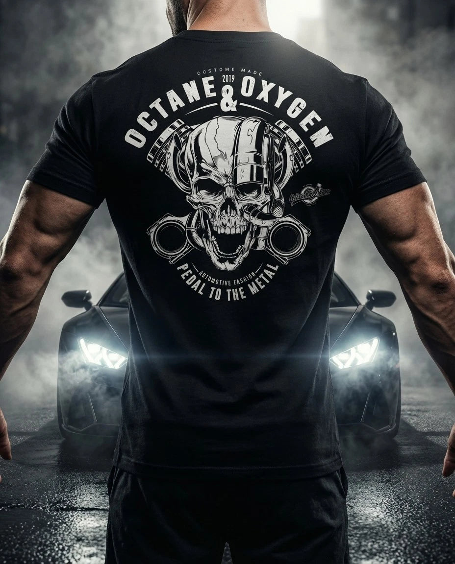 Octane & Oxygen T-Shirt Men's Black Skull Car Tuning Streetwear
