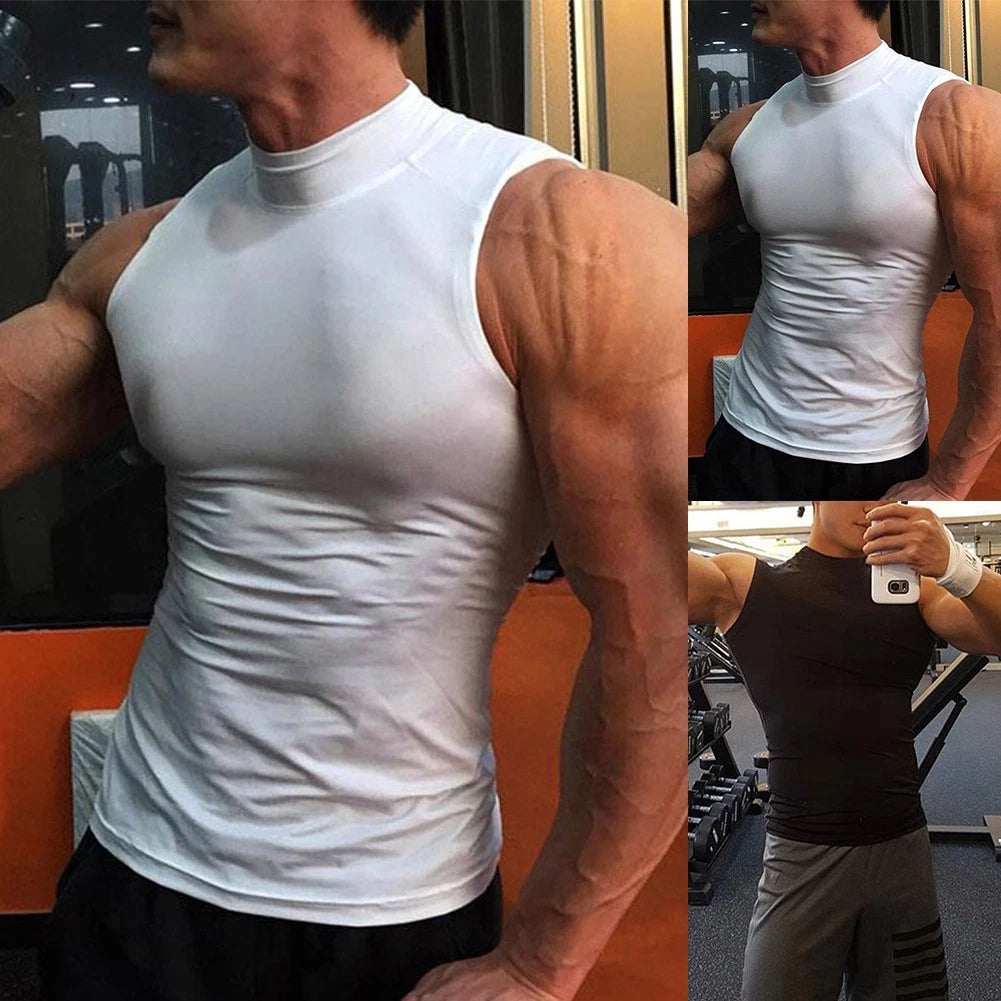 Stylish and Functional Sleeveless Turtleneck Top for Men Perfect for Fitness