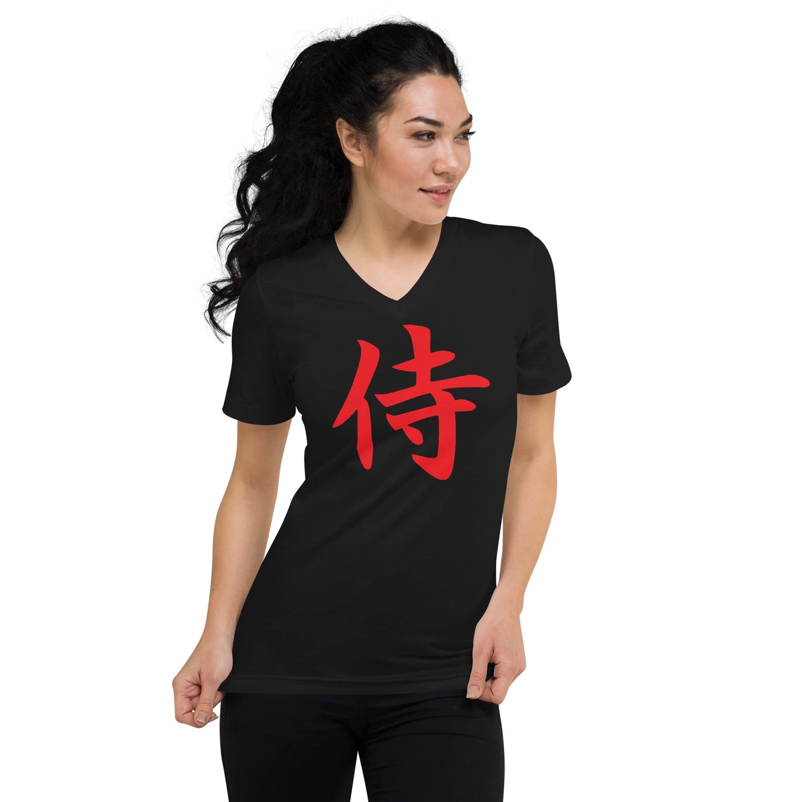 Red Samurai The Japanese Kanji Symbol Unisex Short Sleeve V-Neck T-Shirt