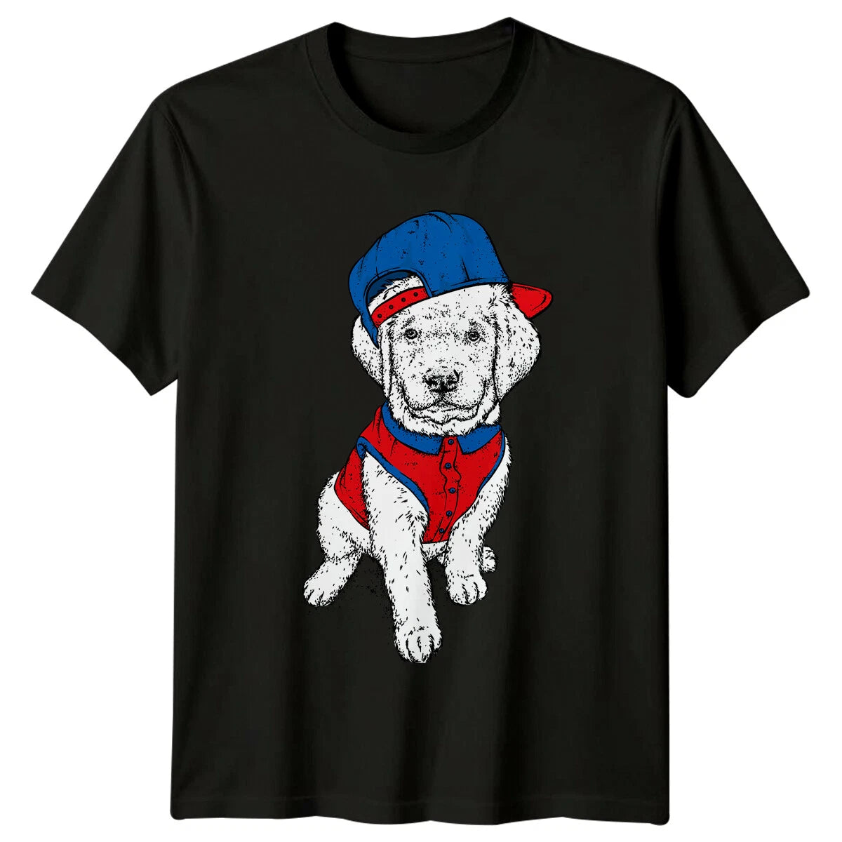 Cute Dog Wearing Hat & Shirt Dogs Animals Mens T-Shirt Womens Tee Graphic