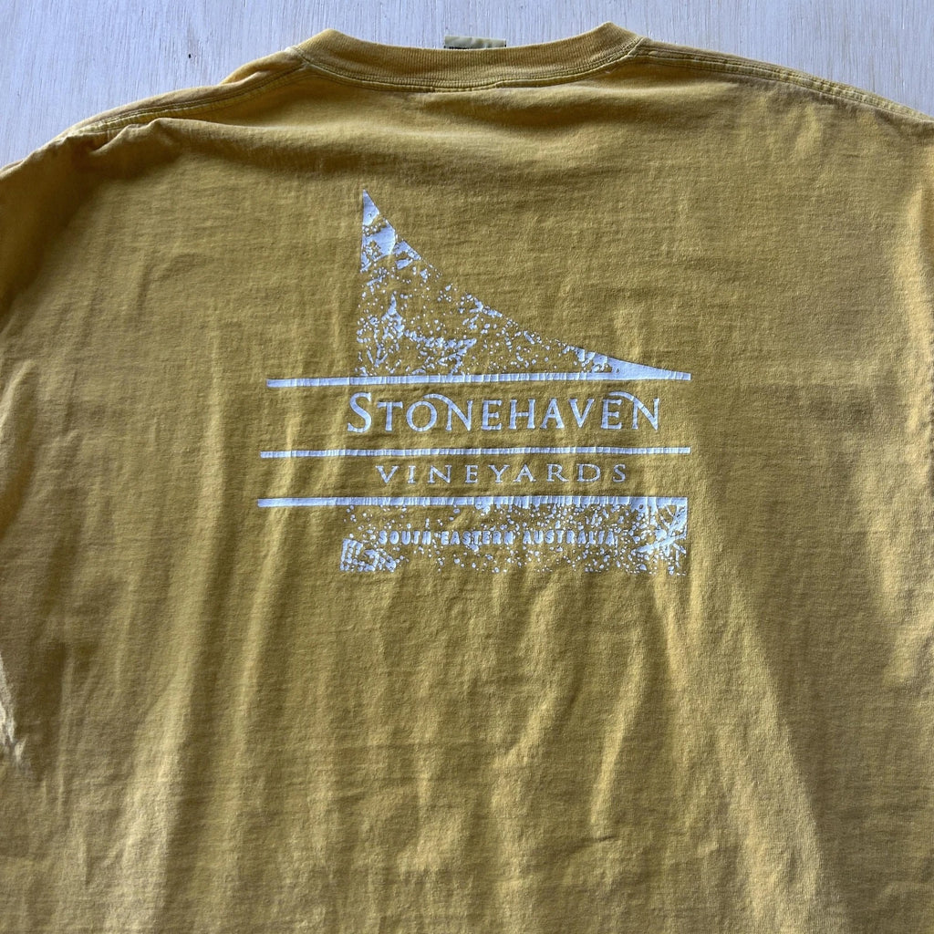 Vintage Stonehaven Vineyards Anvil Shirt Men XL Yellow Wine Vineyard Tee T-Shirt