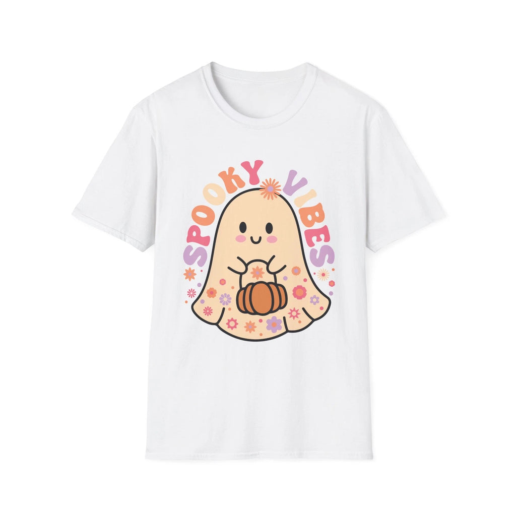 Spooky vibes, Unisex Softstyle T-Shirt, Halloween, cute ghost, boho