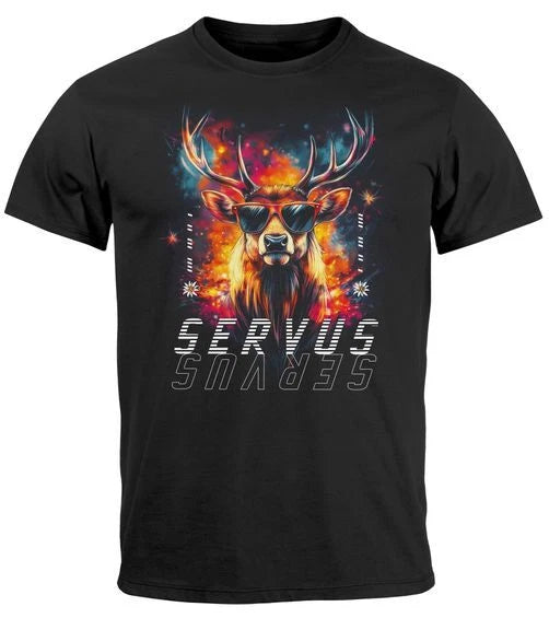 Men's T-Shirt Servus Deer Costume Shirt Modern Techno Style Fashion