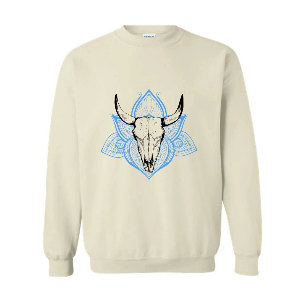 Boho Bull Skull Sweatshirt, Women's Country Sweatshirt, Wallen Sweatshirt, Cowbo