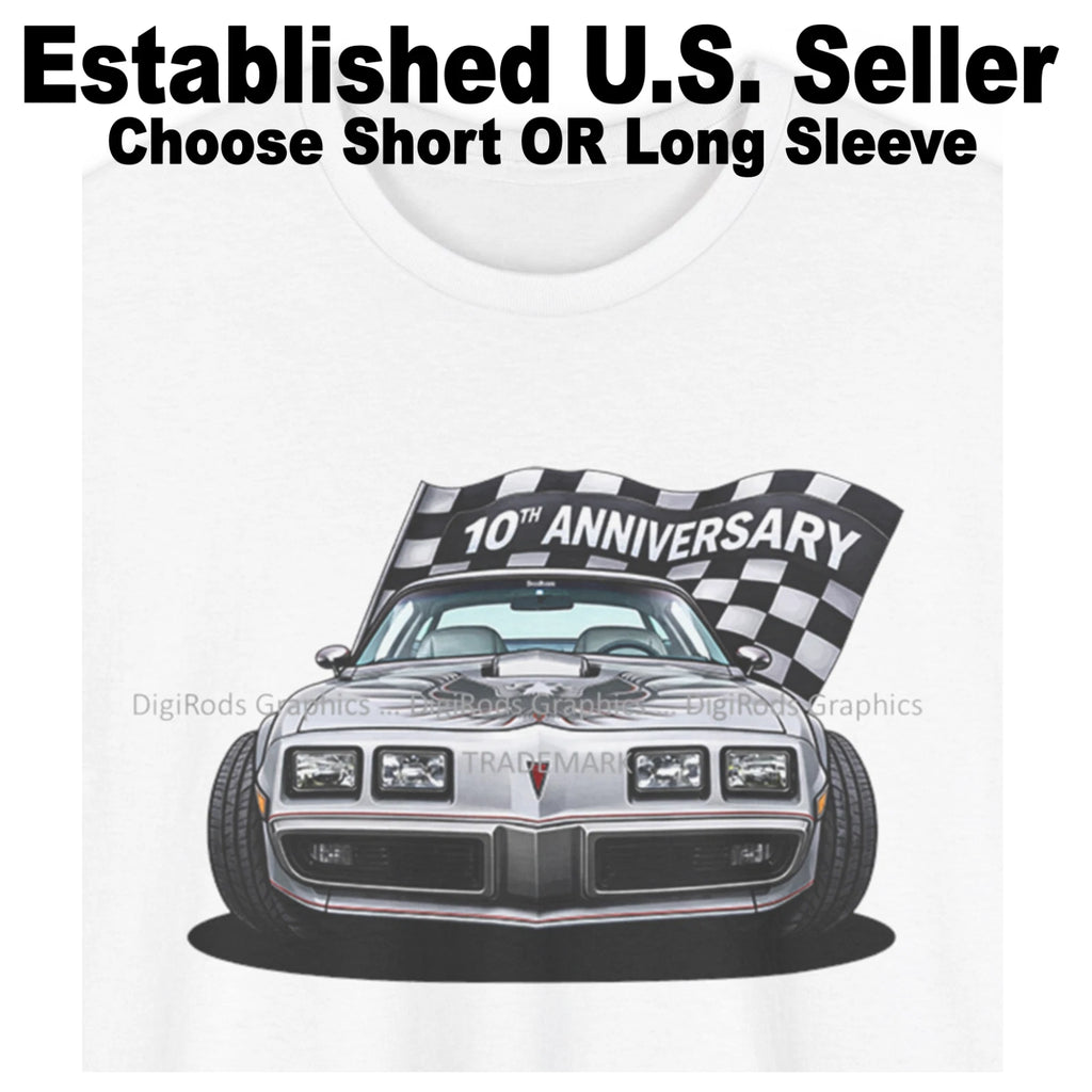 DigiRods Pontiac Trans Am 1979 10th Anniversary With Flag Cartoon Car T Shirt