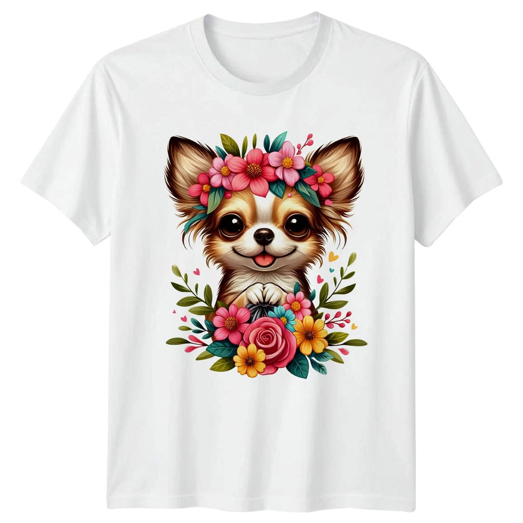 Cute Floral Chihuahua Puppy Dog Womens T-Shirt Chihuahua Dog Birthday Gift