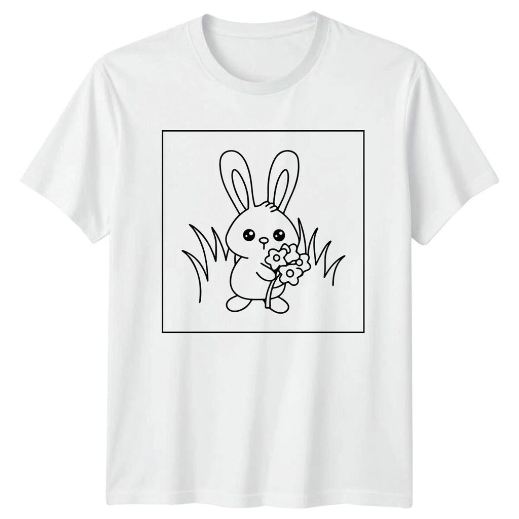 Cute Bunny Rabbit with Flowers Animal Mens T-Shirt Womens Tee Graphic