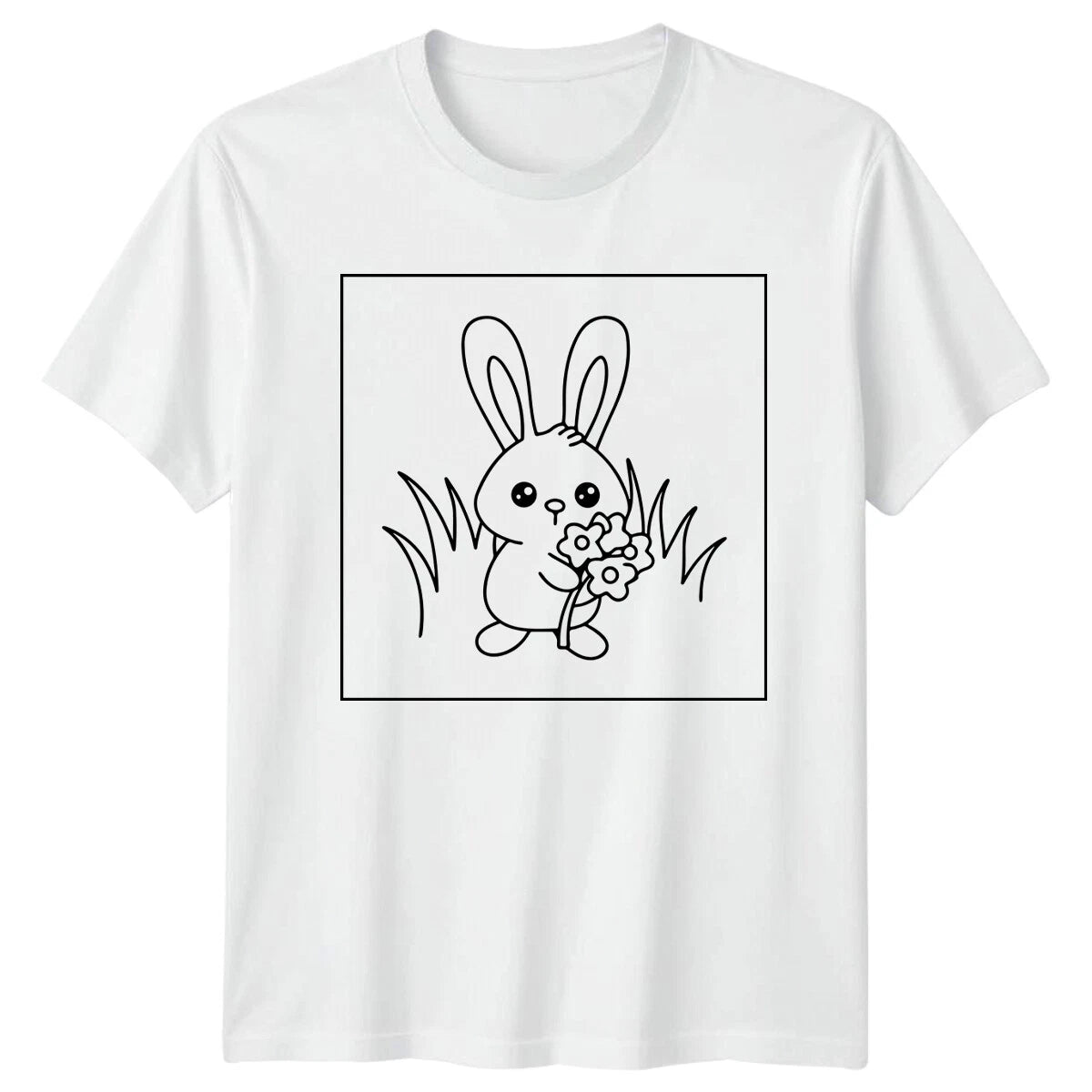 Cute Bunny Rabbit with Flowers Animal Mens T-Shirt Womens Tee Graphic