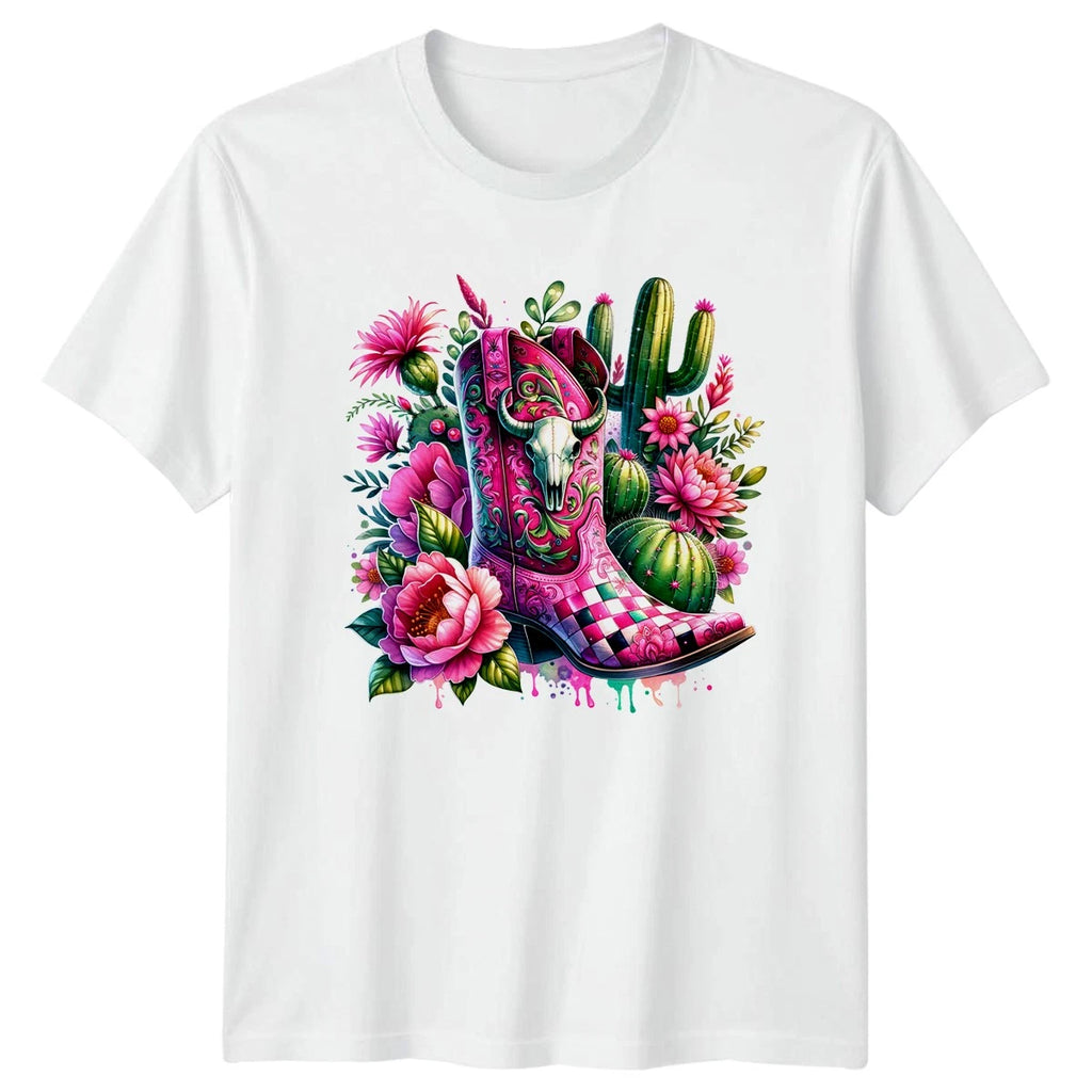 Western Boho Floral Cowboy Boot Mens T-Shirt Womens Graphic Tee