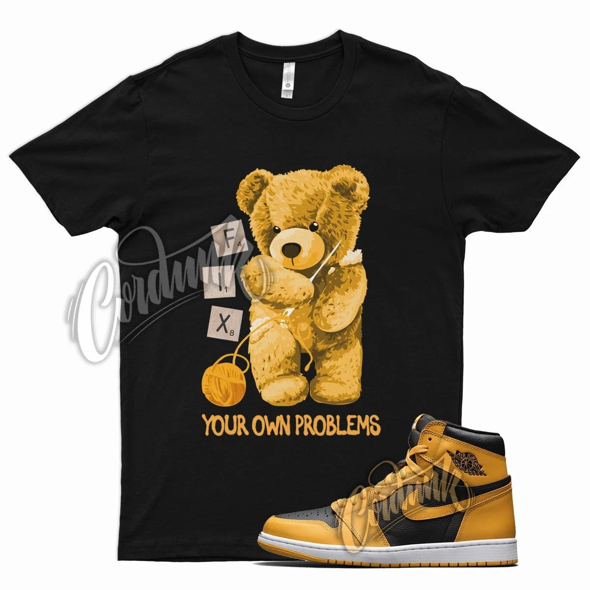 Black FIX T Shirt for Air J1 1 Retro High OG Pollen University Gold