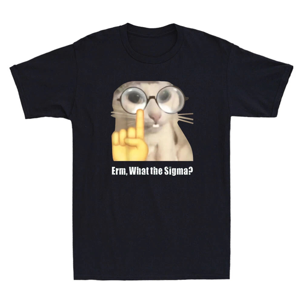 Erm, What the Sigma? Funny Cat With Finger Graphic Sarcastic Quote Men's T-Shirt