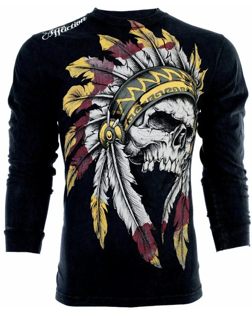 AFFLICTION Men's Long Sleeve T-Shirt WINDTALKER Black Tattoo Biker S-3XL