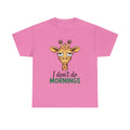 Sleepy Giraffe I don't do mornings Tee | Cute Animal Graphic Shirt