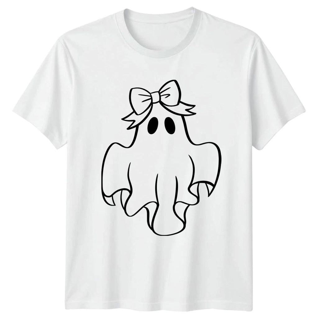 Cute Ghost Bow Halloween Mens T-Shirt Womens Graphic Tee Unisex Top