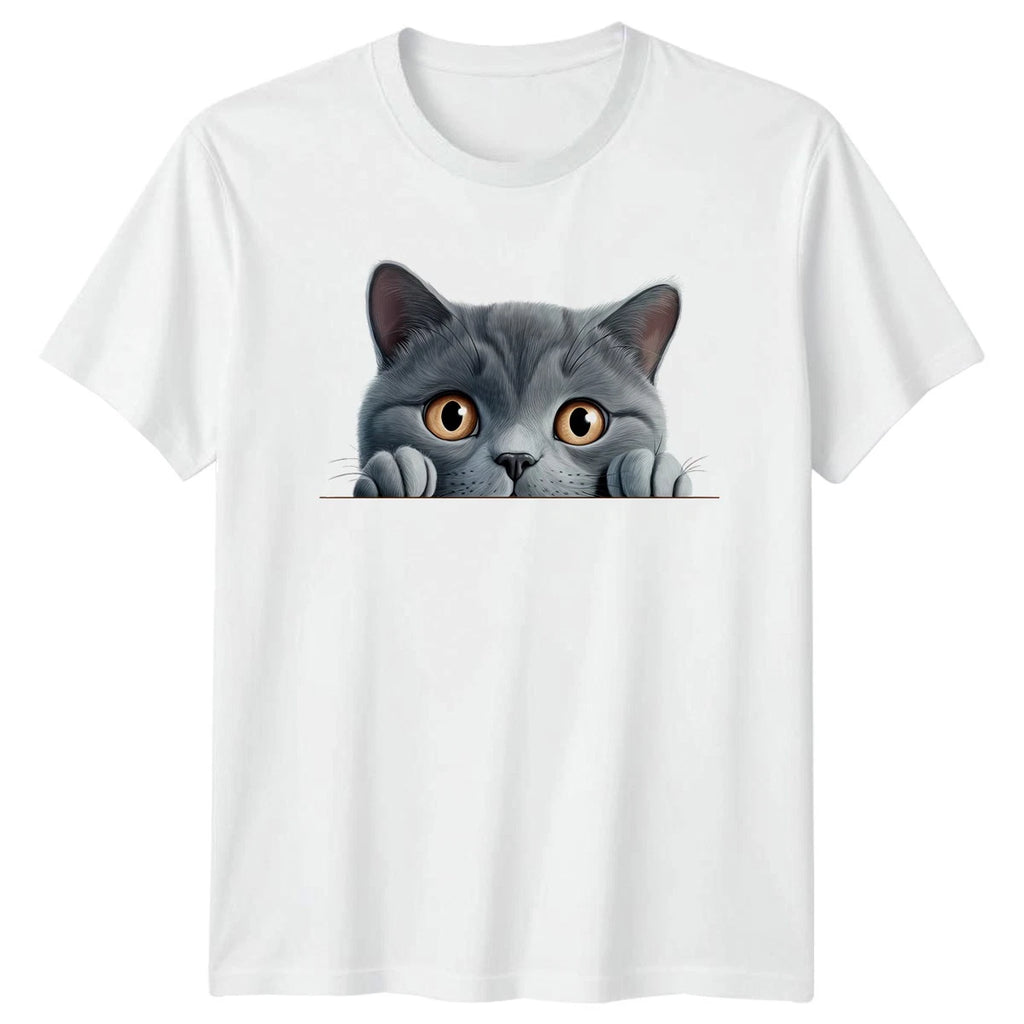 Peeking Cute Grey Cat T-Shirt Cute Cat Animals Birthday Gift For Him And Her