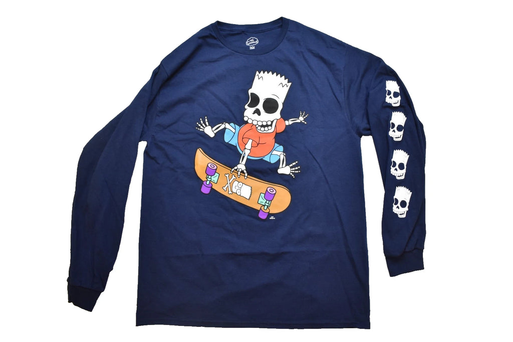 The Simpsons Bart Simpson Skating Skeleton Long Sleeve Navy Blue Shirt New Large