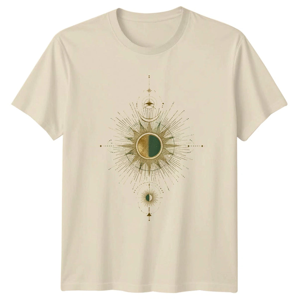 Celestial Boho Gold Sun Moon T-Shirt Sacred Geometry Astrology