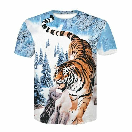 Snowfield  Tiger Animal Punk Women Men T-Shirt 3D Print Short Sleeve Tee Tops
