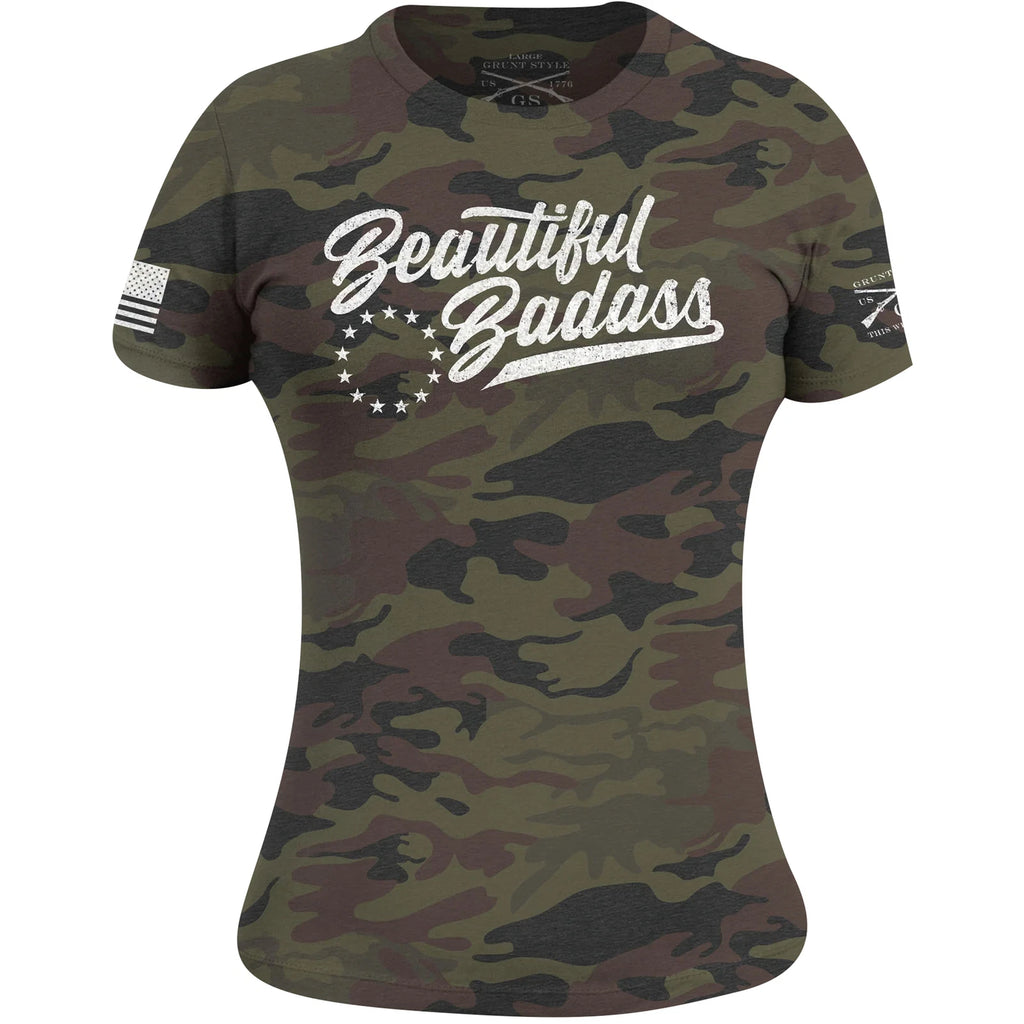 Grunt Style Women's Beautiful Badass T-Shirt - Woodland Camo