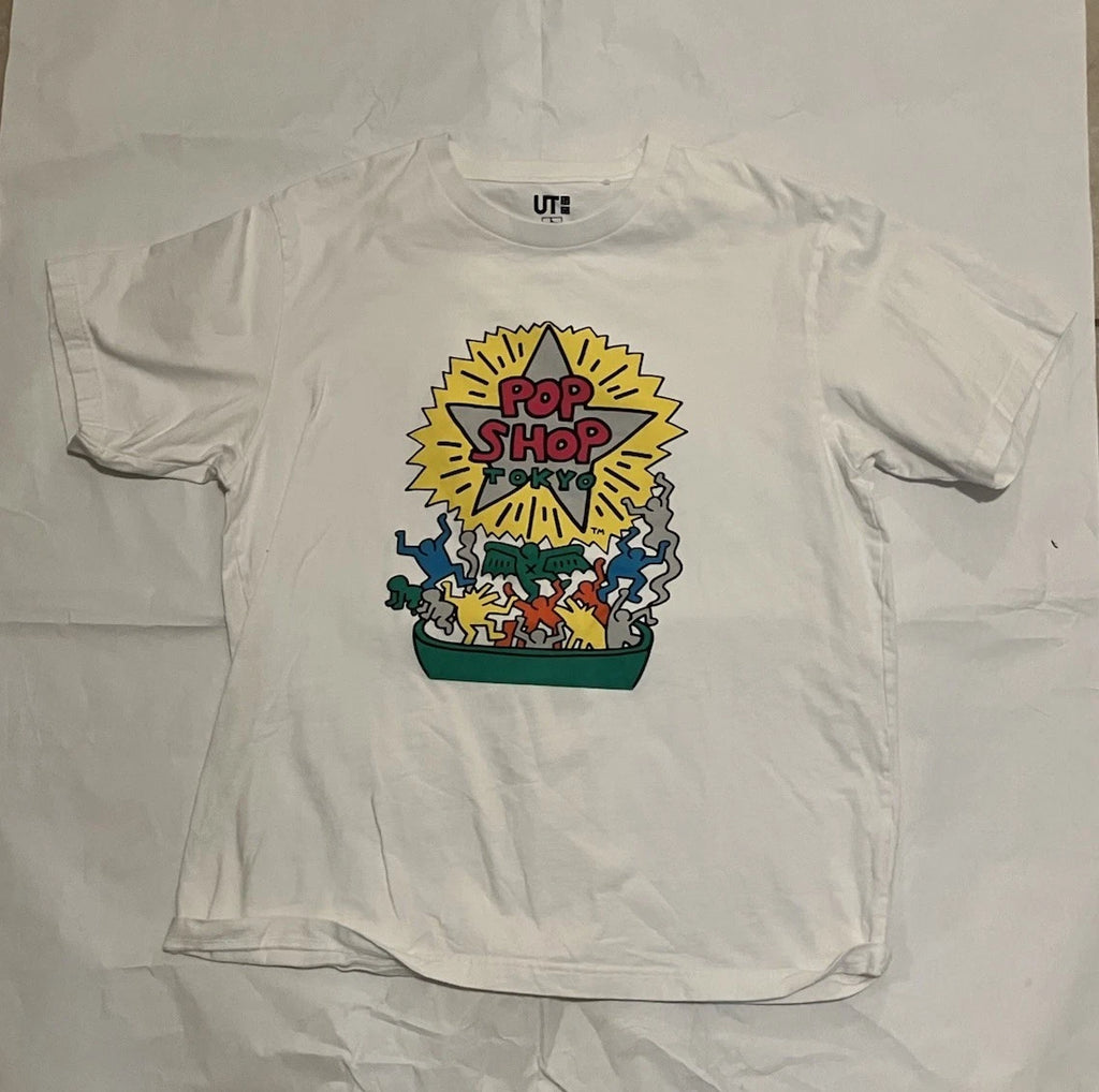 Uniqlo Keith Haring x Tokyo Pop Shop T Shirt White w Street Art Graphic Size L