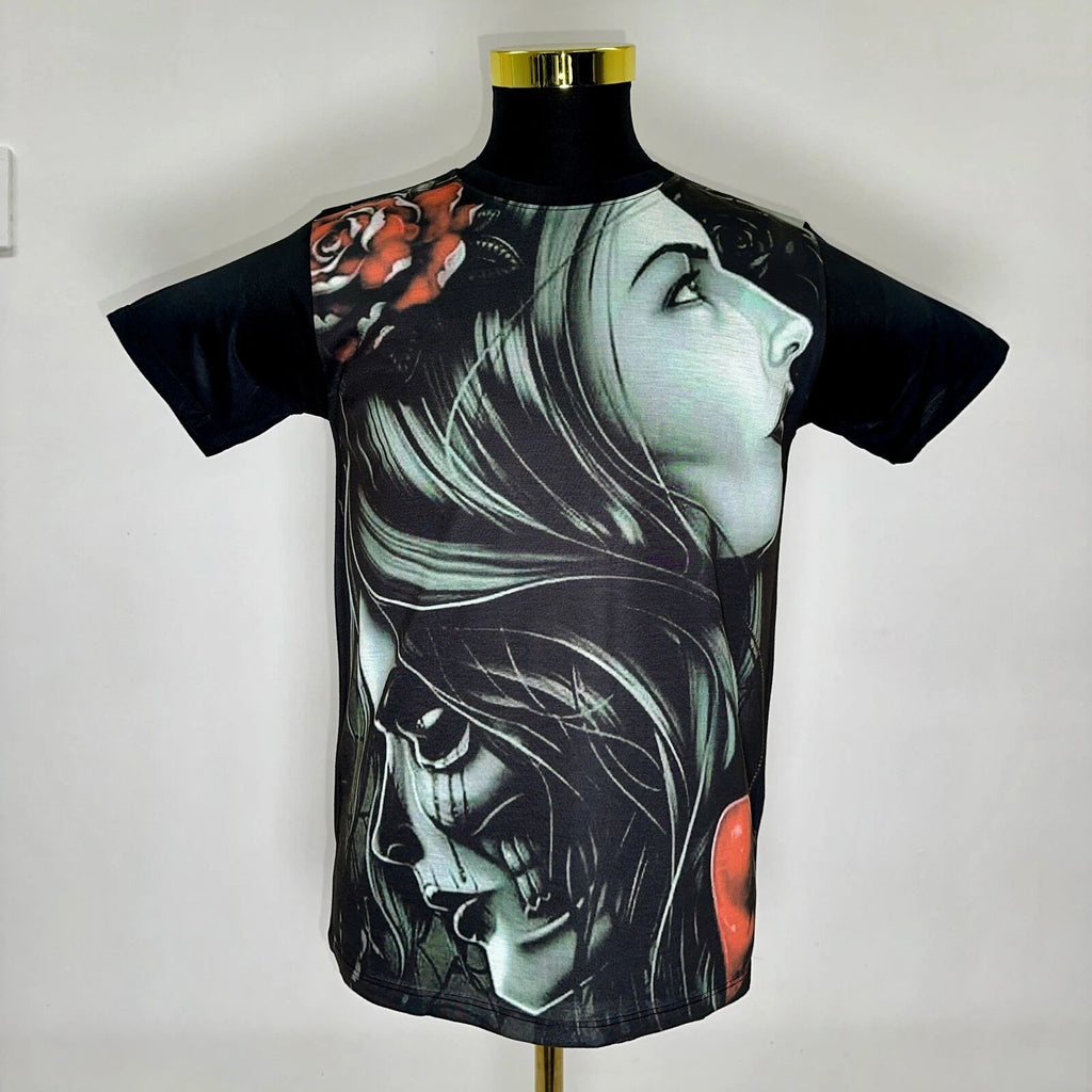 Angel Devil Girl T-Shirt Good Girl Bad Girl Urban Fashion Street Wear Black Size