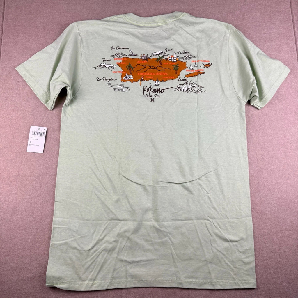 Hurley Kokomo Puerto Rico Shirt Mens M Green Surf Island Map Graphic Tee NWT