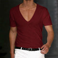 Mens V Neck Muscle Short Sleeve T-shirt Tee Summer Casual Blouse Solid Tops Slim