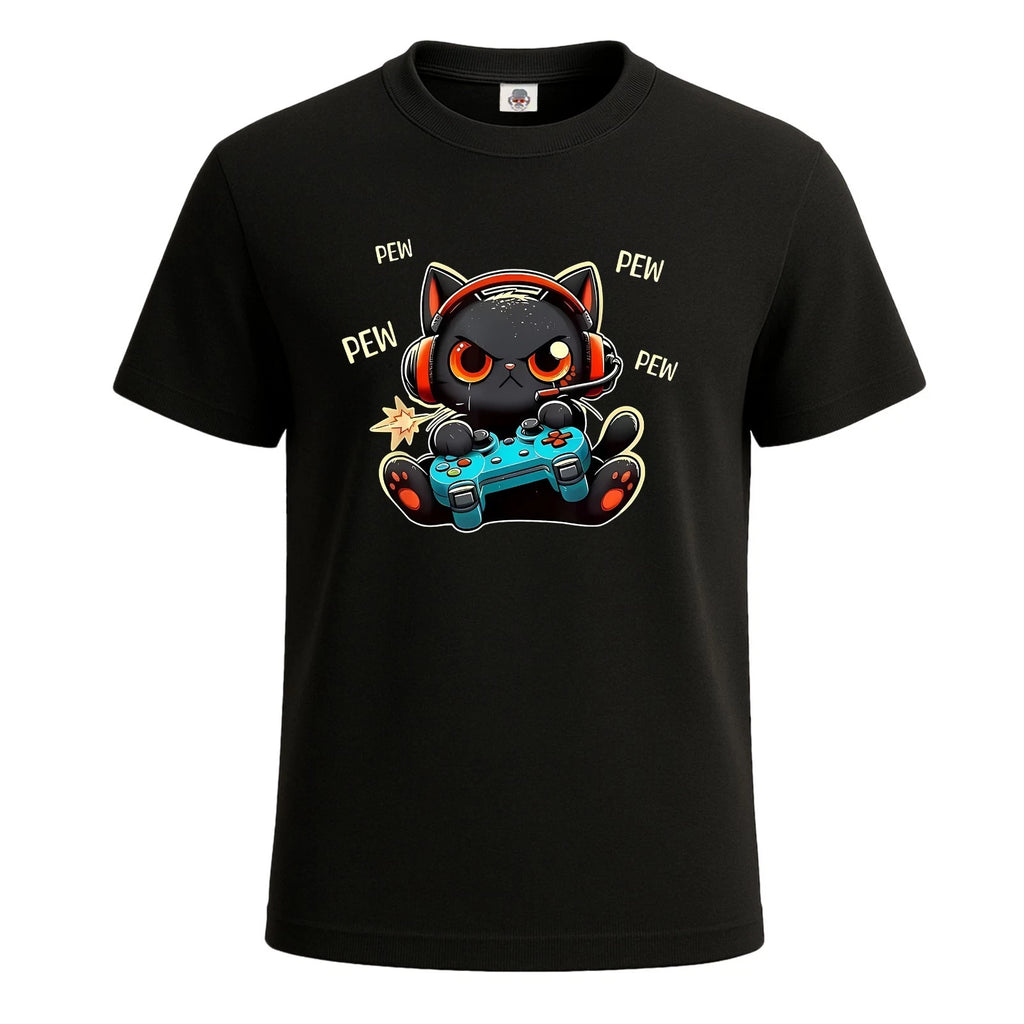 Cute Gamer Cat Pew Pew Anime Novelty Men's T Shirt Funny Party Shirt Top