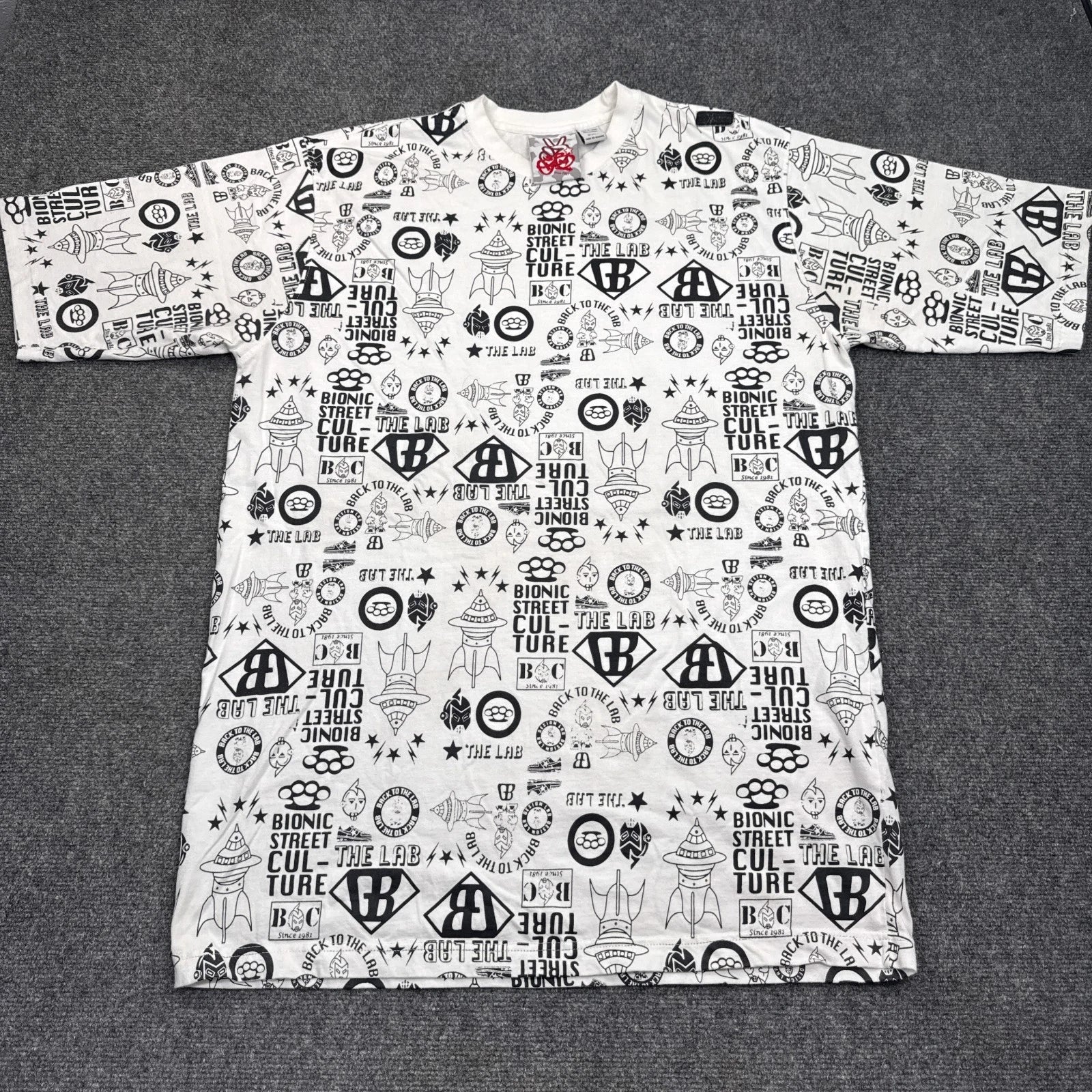 GB Bionic Street Culture T Shirt Mens Size 2XL XXL Longline All over Print Y2K