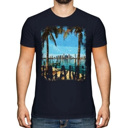 Miami Grunge Print T-Shirt Swag Beach Top Florida White Short Sleeve Top