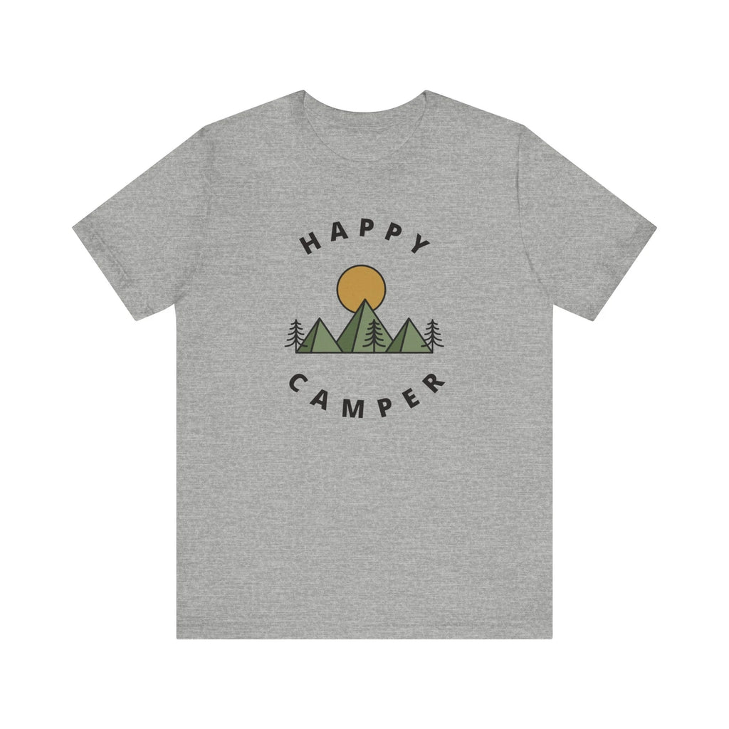 Unisex Minimalist Happy Camper Mountains Camping Hiking Outdoors T-Shirt