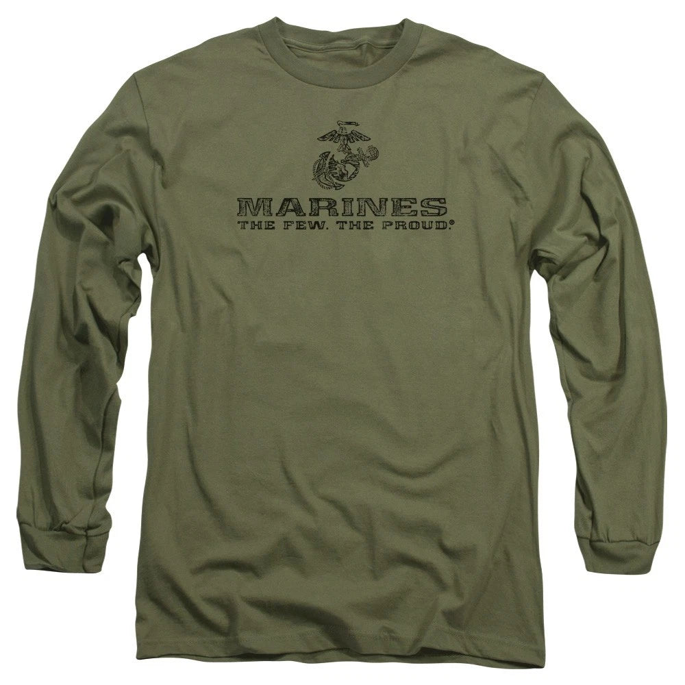 U.S. Marines Distressed Logo Men's Long Sleeve T-Shirt Military Emblem S-3XL Tee