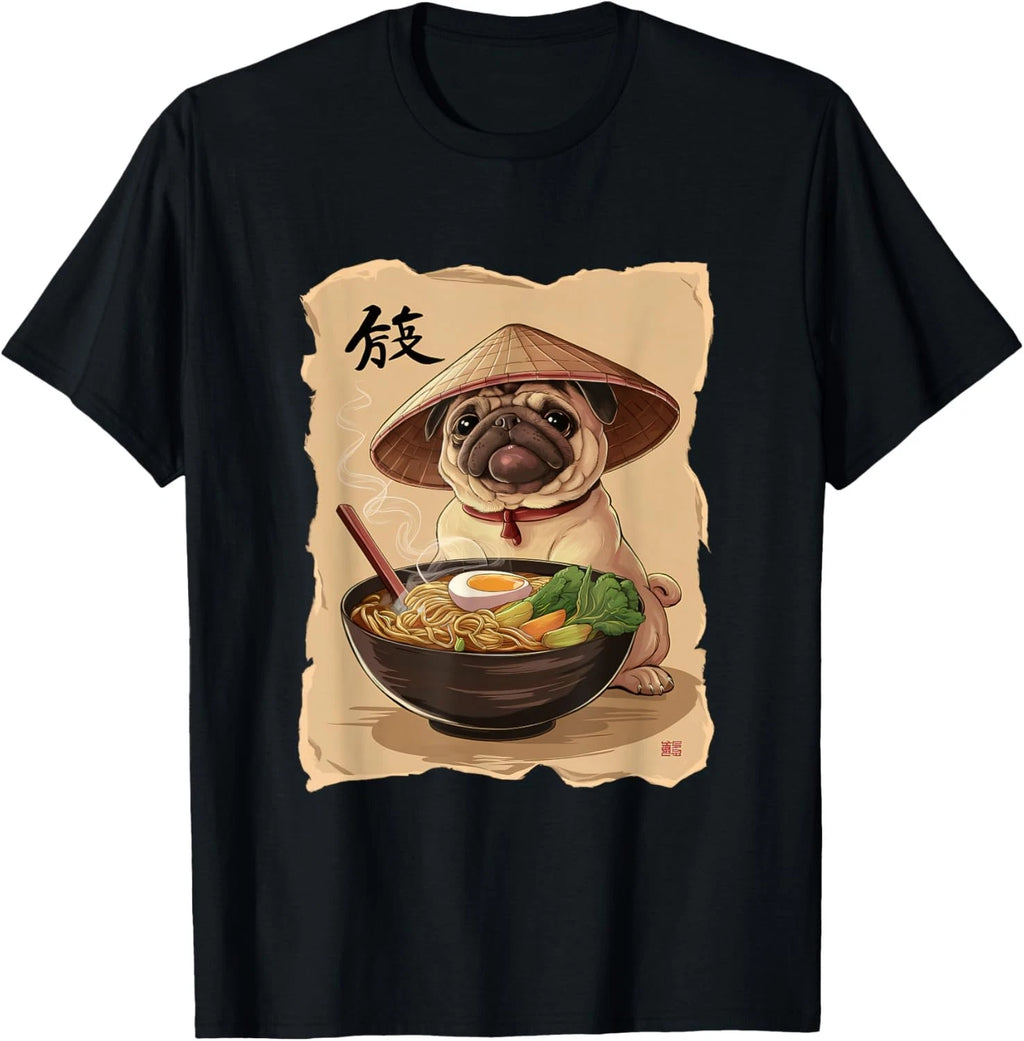 Woman Kawaii Eating Ramen Japanese Pug T-Shirt