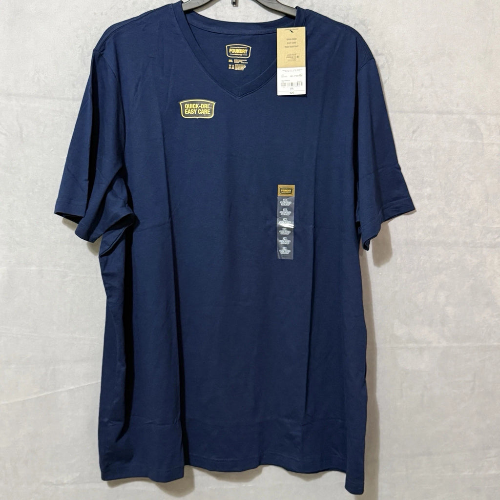Foundry V-Neck T-Shirt Men's 2XL Navy Blue Quick Dry Easy Care Cotton Blend NWT