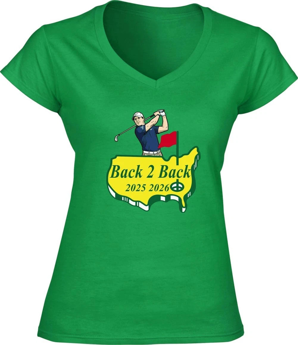 Rory Mcilroy Masters Back to Back Champion LADIES V-Neck Shirt T-Shirt