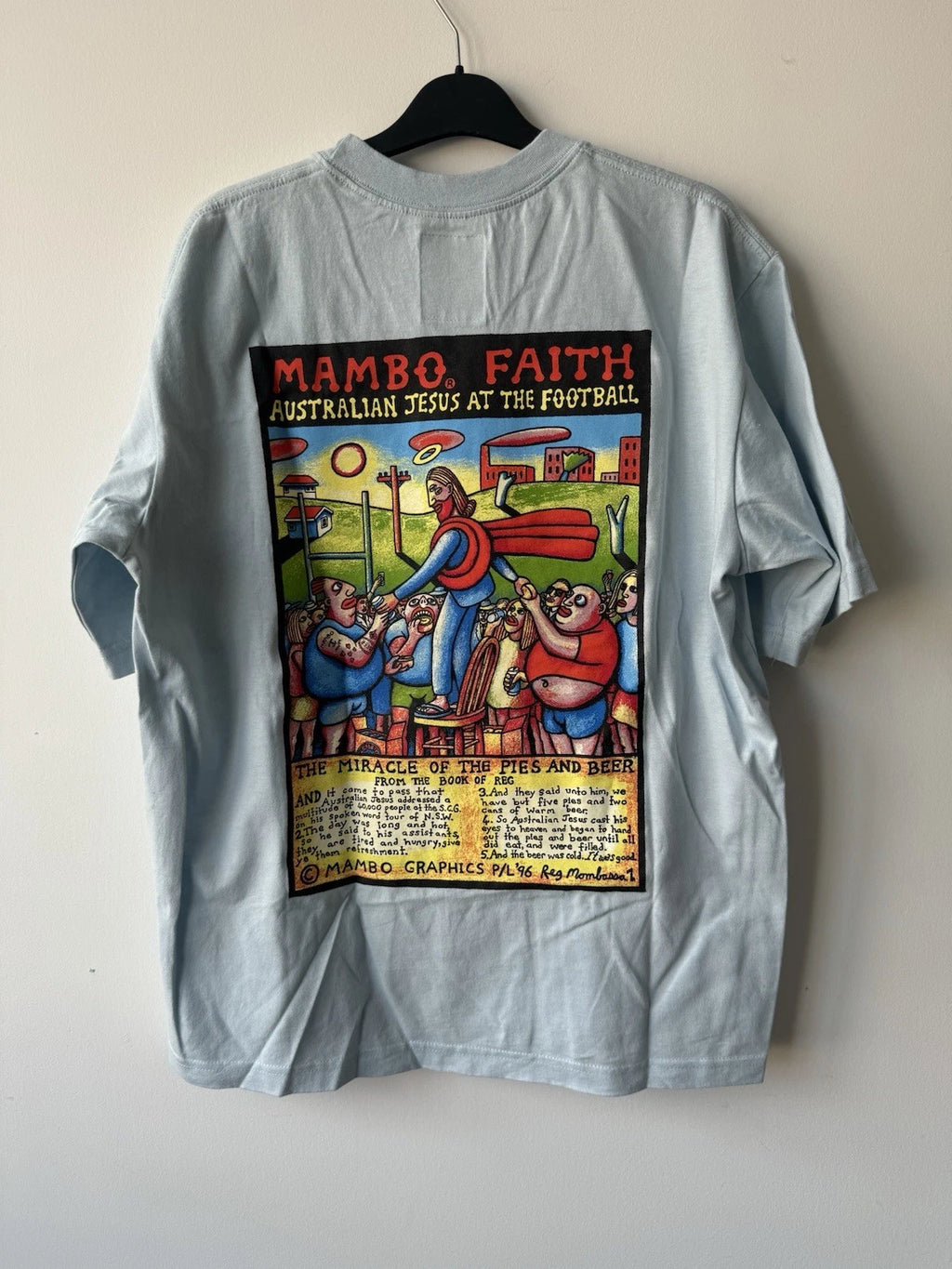 Vintage Mambo Faith Australian Jesus At The Football Mens Large T Shirt Y2K 90s
