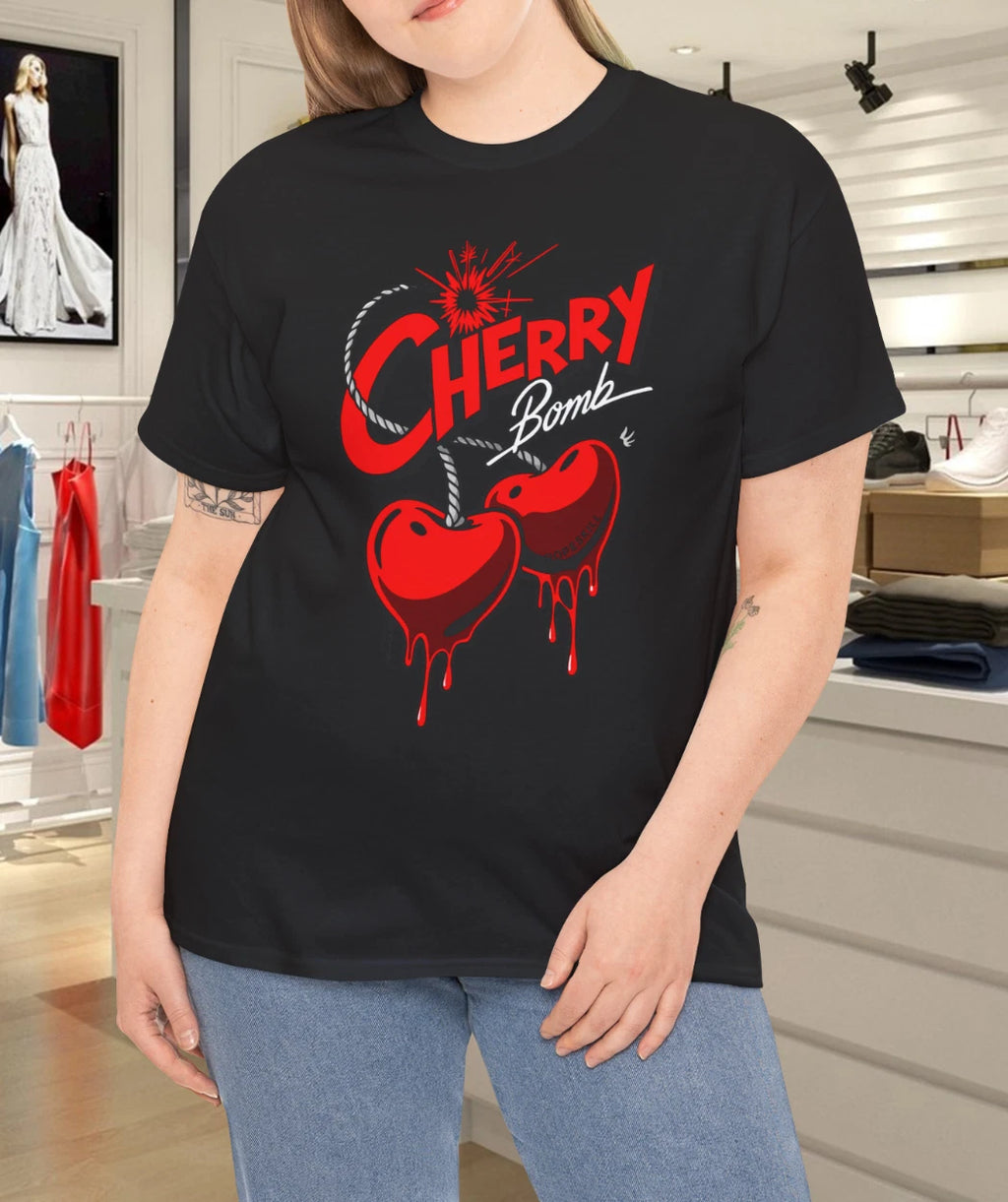 Cherry Bomb Dripping Heart Graphic T-Shirt