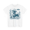 Western Cowboy Dog Smoking with UFO Dachshund Dog Funny Unisex T-Shirt