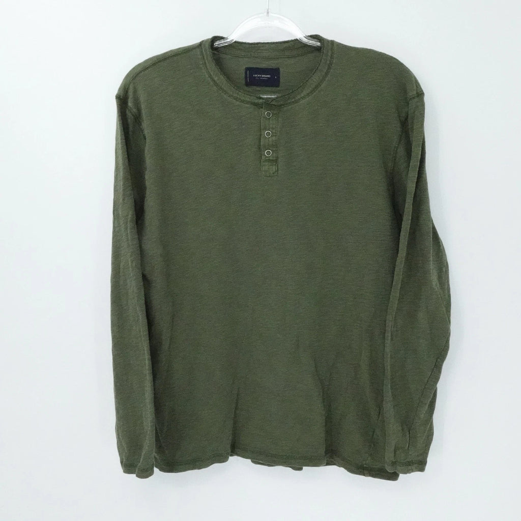 Lucky Brand Shirt Mens L Green Long Sleeve Henley Y2K Retro Casual
