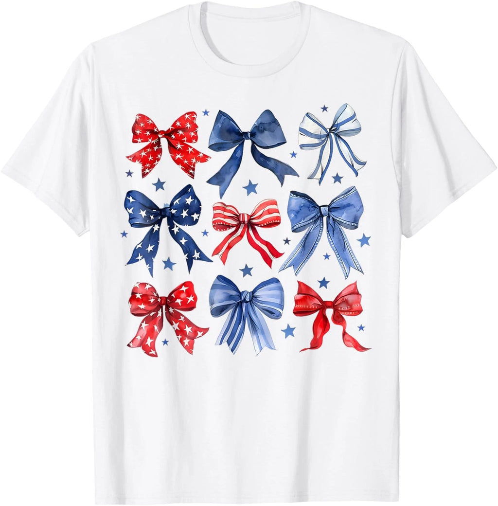 Happy 4th of July Patriotic Boho Coquette Cute Bows T-Shirt
