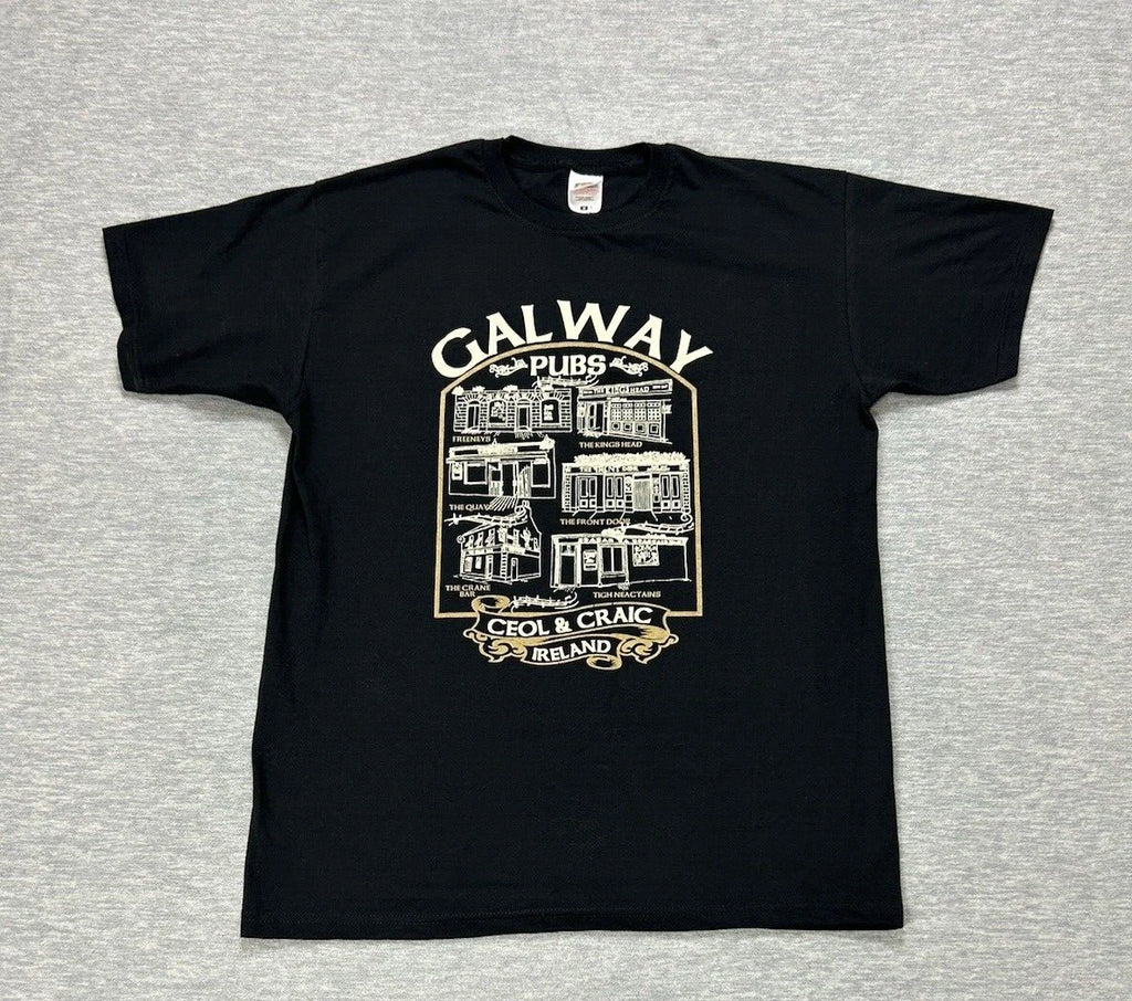 Gallway Pubs T-Shirt Mens Medium Black Graphic Ireland Logo Ceol & Craig