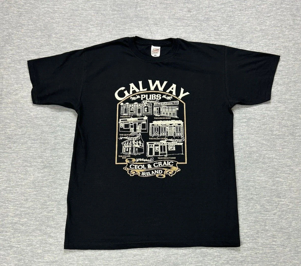 Gallway Pubs T-Shirt Mens Medium Black Graphic Ireland Logo Ceol & Craig