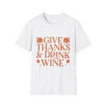 Give Thanks & Drink Wine T-Shirt | Thanksgiving turkey wine glasses fall
