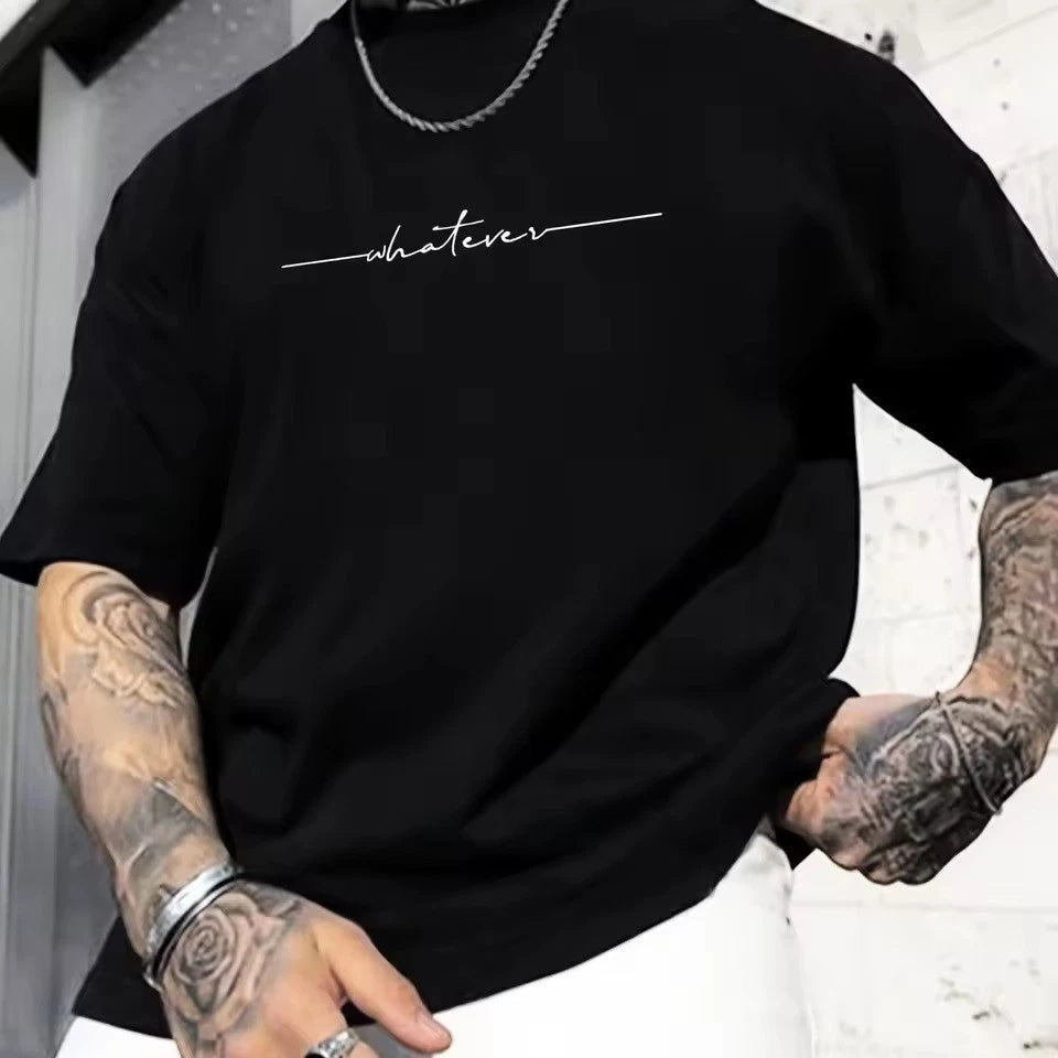 Summer Men's Cotton Casual Loose Fit Printed Round Neck Short Sleeved T-shirt