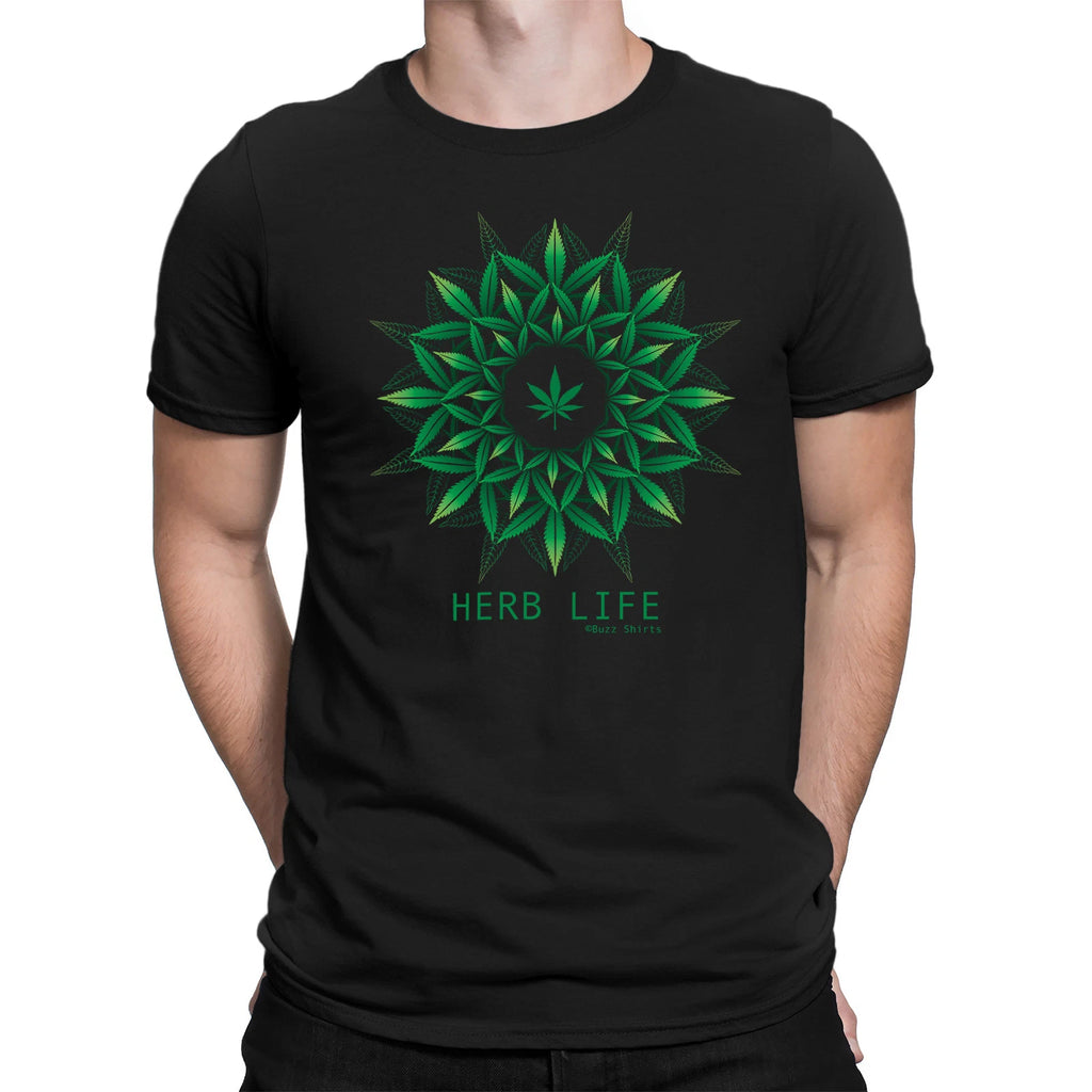 HERB LIFE Mens Funny  T-Shirt Cannabis Weed Marijuana Leaf Dope Slogan